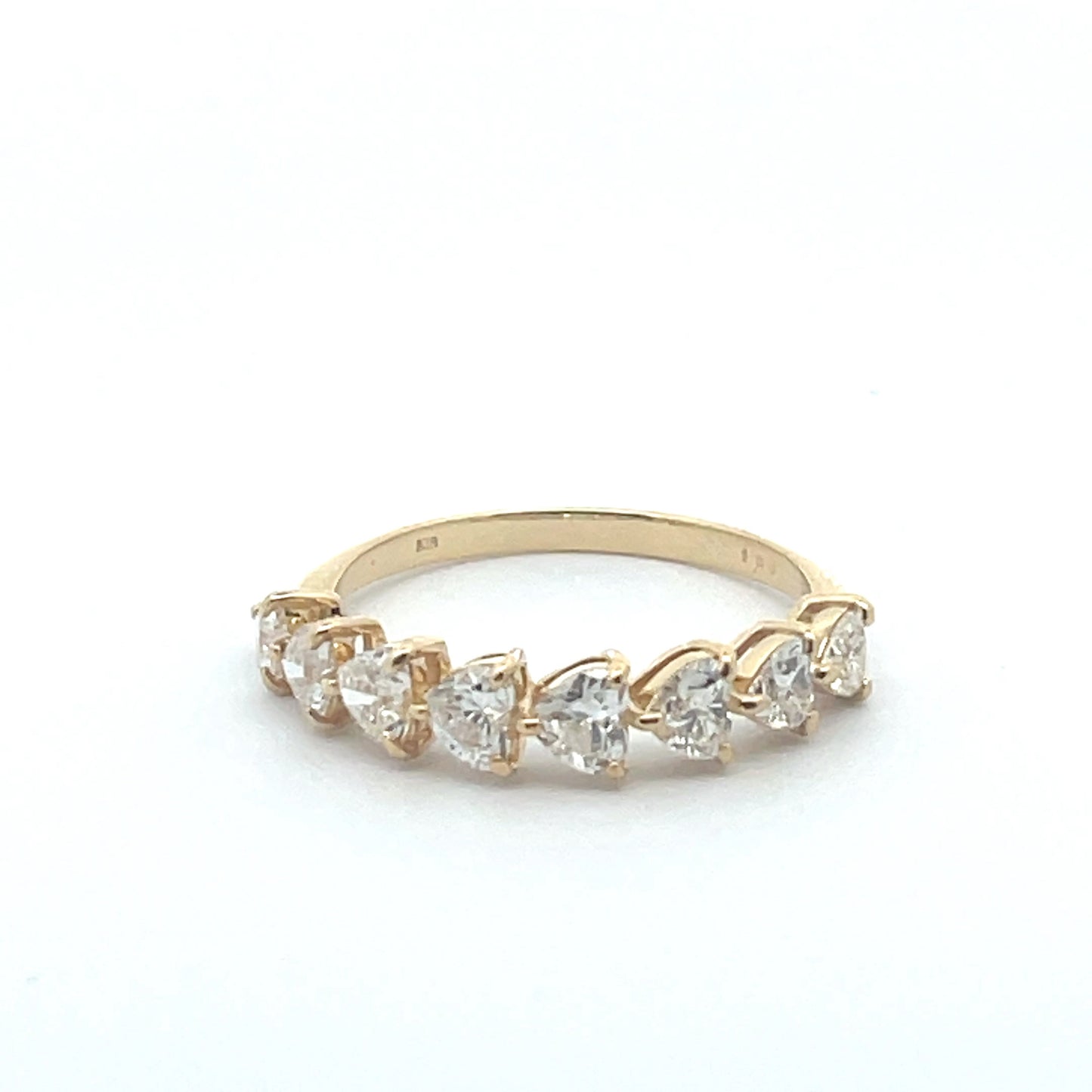 K18YG D1.3cts Heart Diamond Half Eternity Ring Size US 8