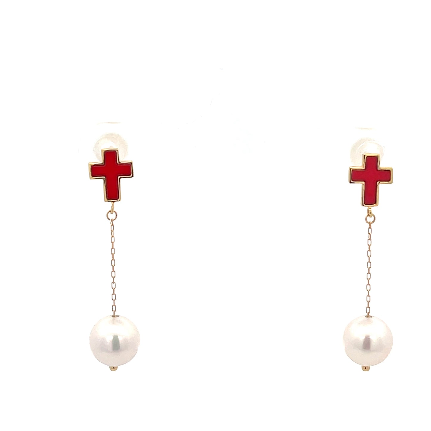 K18 AKOYA SANGO CROSS EARRING