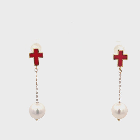 K18 AKOYA SANGO CROSS EARRING